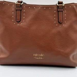 Nicole Miller Brown Handle Bag with Gold Accent and Gold Studded Detailing